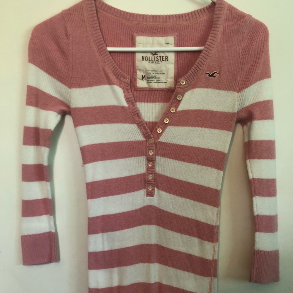 Hollister pink and white striped shirt